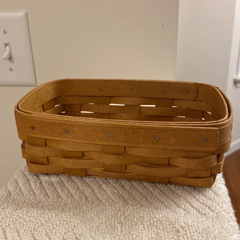 Vintage 2004 Longaberger Biscuit Basket Blue Fabric Liner & Plastic Protector